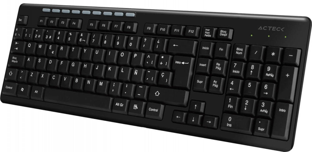 Teclado Acteck Inspire TI215 (AC-913973) - Conexión Inalámbrica por Receptor USB, Funciones Multimedia y Distribución de 114 Teclas en Español (Color Negro)