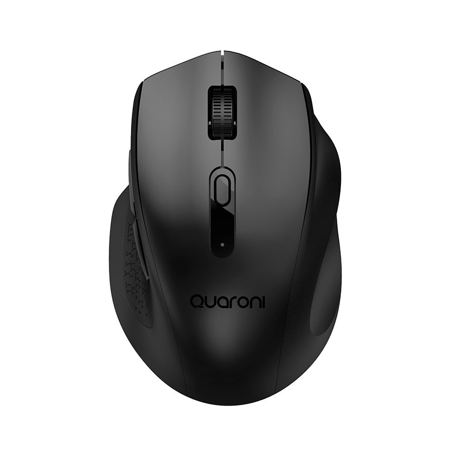 Mouse Inalámbrico Ergonómico con Textura Quaroni 5 Botones Scroll Receptor 2.4 GHz 800-2400 DPI Optico 4 Niveles Negro QMO-202