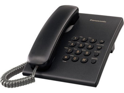 Teléfono Analógico Panasonic Negro con Control de Volumen, Ajuste de Tono, Flash y Redial para Pared o Escritorio