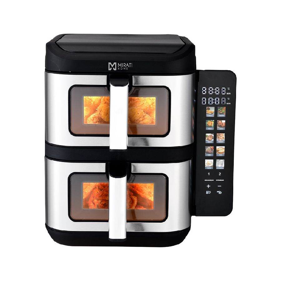 Freidora de Aire Doble MIRATI 11 Litros con 2 Canastas, Ventana Visible, Panel a Color y 1800W