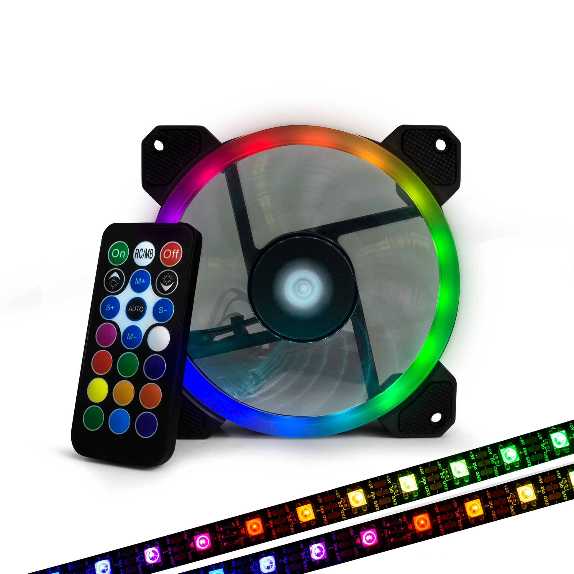 Kit de 3 Ventiladores + 2 Tiras LED RGB
