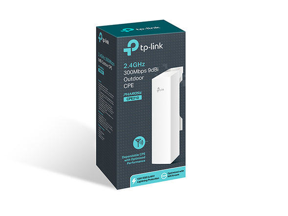 Access Point Exterior TP-Link CPE210 2.4 GHz con Antena de 9 dBi, Tecnología MIMO y Pharos MAXtream TDMA