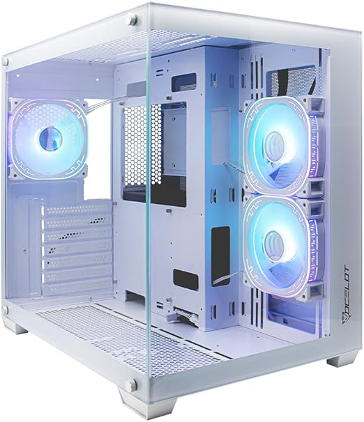 Gabinete Gamer Mid Tower Ocelot Gaming W-Cube 2 (Blanco) - Doble Panel de Cristal Templado, 3 Ventiladores, Soporte para Enfriamiento Líquido de 360mm y GPU de hasta 410mm
