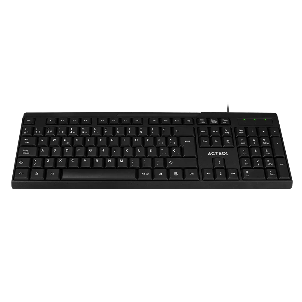Teclado Acteck Inspire TA210 — Alámbrico USB, con distribución en español, 105 teclas, tecnología de membrana, compatible con Windows, color negro.