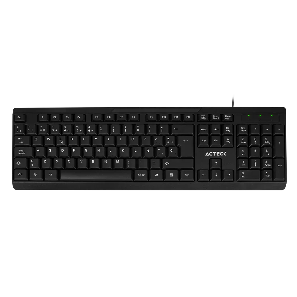 Teclado Acteck Inspire TA210 — Alámbrico USB, con distribución en español, 105 teclas, tecnología de membrana, compatible con Windows, color negro.
