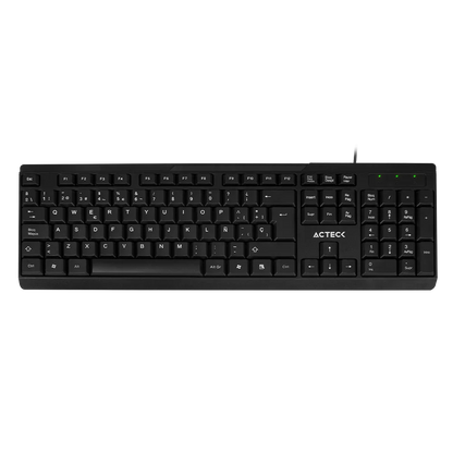 Teclado Acteck Inspire TA210 — Alámbrico USB, con distribución en español, 105 teclas, tecnología de membrana, compatible con Windows, color negro.