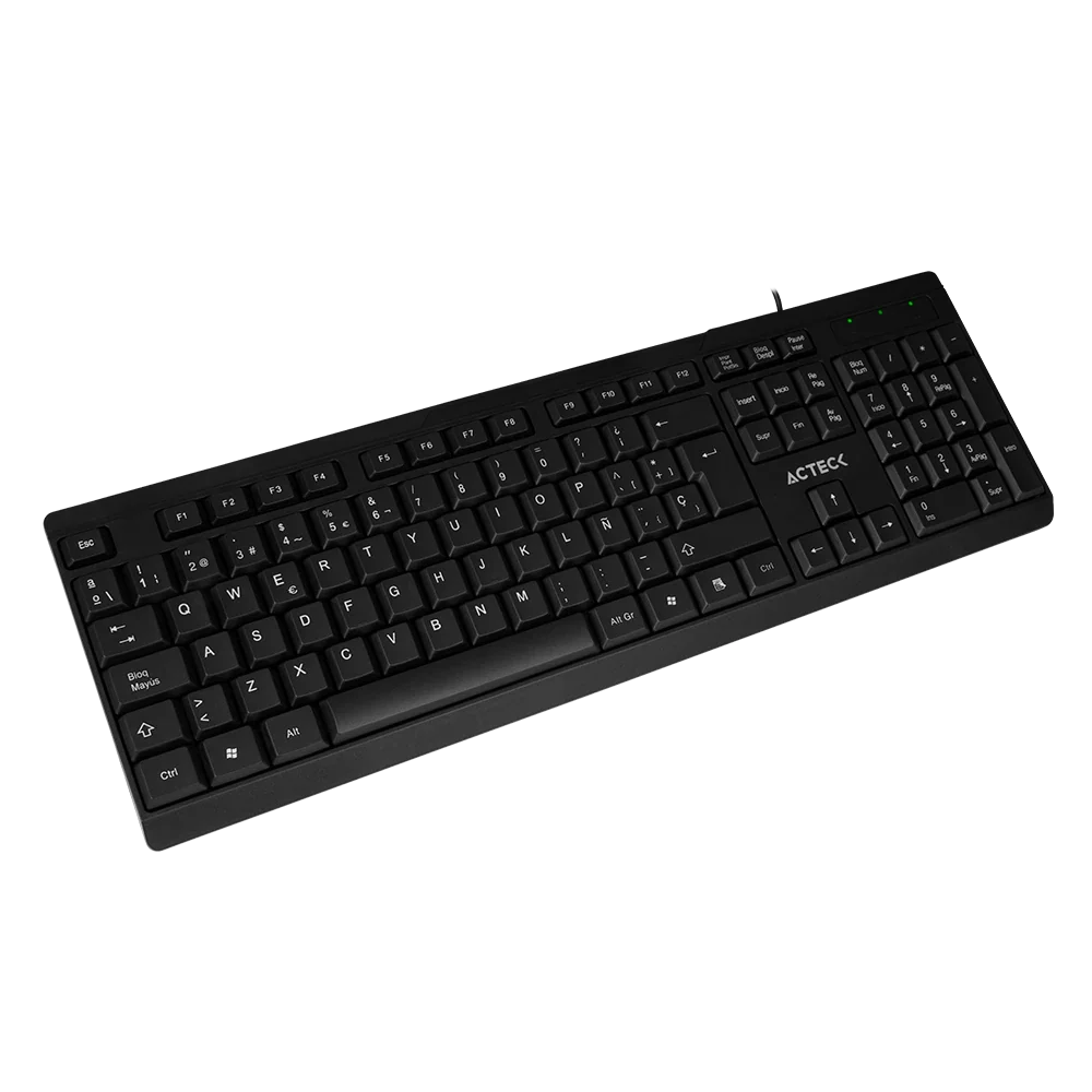 Teclado Acteck Inspire TA210 — Alámbrico USB, con distribución en español, 105 teclas, tecnología de membrana, compatible con Windows, color negro.
