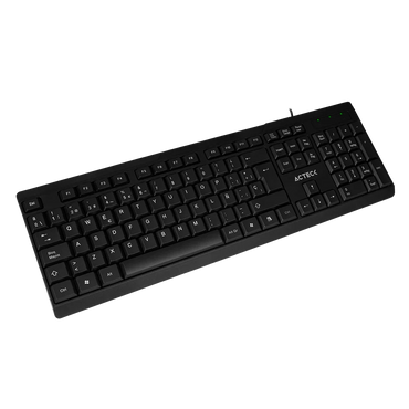 Teclado Acteck Inspire TA210 — Alámbrico USB, con distribución en español, 105 teclas, tecnología de membrana, compatible con Windows, color negro.
