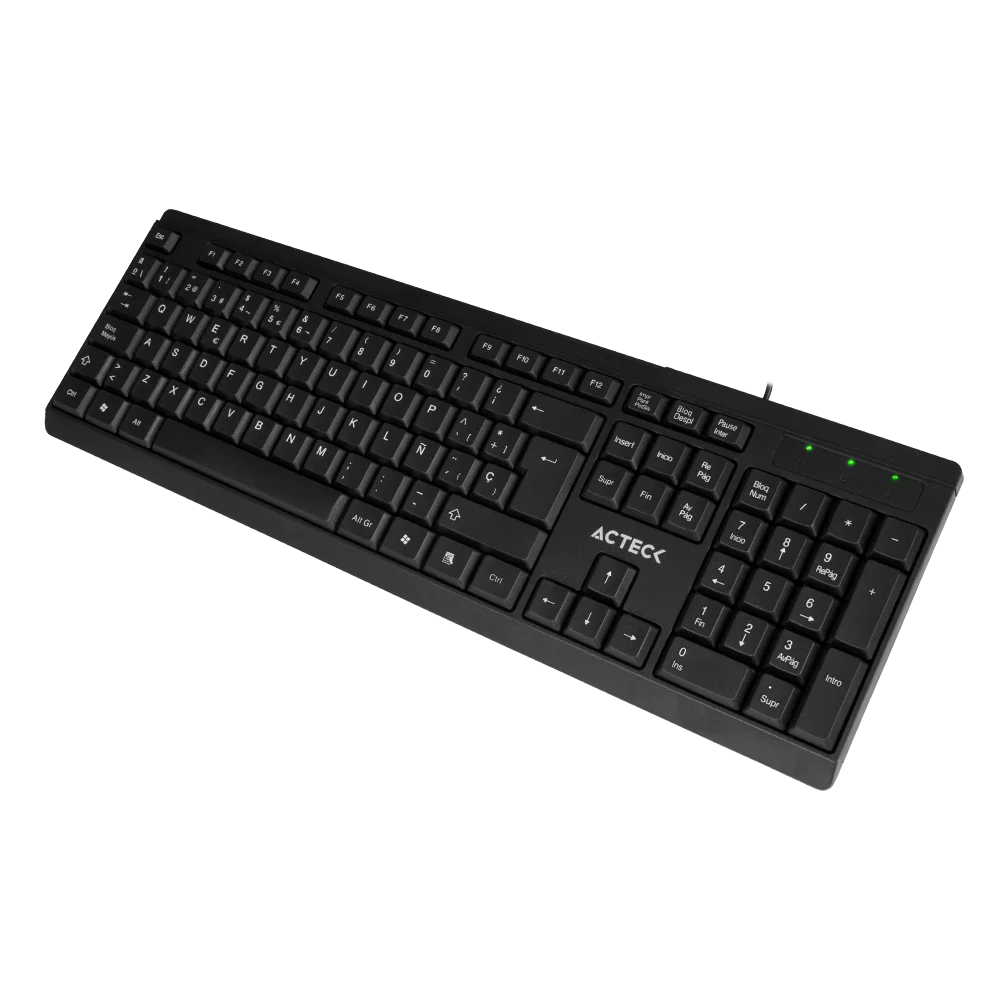 Teclado Acteck Inspire TA210 — Alámbrico USB, con distribución en español, 105 teclas, tecnología de membrana, compatible con Windows, color negro.