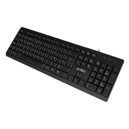 Teclado Acteck Inspire TA210 — Alámbrico USB, con distribución en español, 105 teclas, tecnología de membrana, compatible con Windows, color negro.