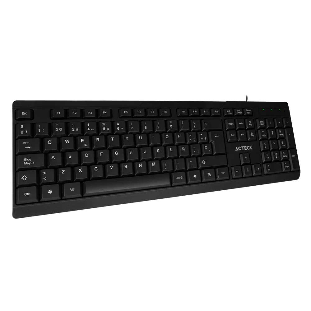 Teclado Acteck Inspire TA210 — Alámbrico USB, con distribución en español, 105 teclas, tecnología de membrana, compatible con Windows, color negro.