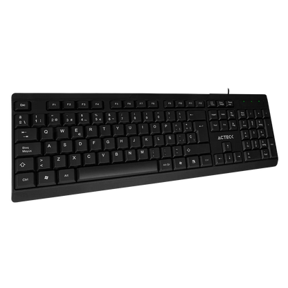 Teclado Acteck Inspire TA210 — Alámbrico USB, con distribución en español, 105 teclas, tecnología de membrana, compatible con Windows, color negro.