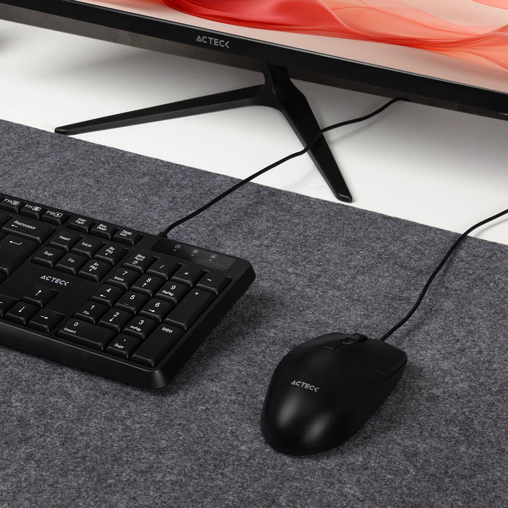 Kit Acteck Creator MK210 — incluye teclado y mouse alámbricos USB, con teclado de 105 teclas (ES) y mouse óptico.