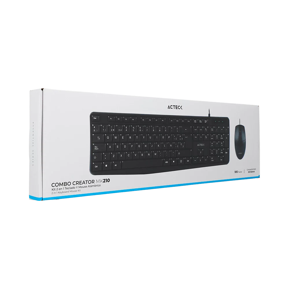 Kit Acteck Creator MK210 — incluye teclado y mouse alámbricos USB, con teclado de 105 teclas (ES) y mouse óptico.