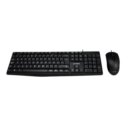 Kit Acteck Creator MK210 — incluye teclado y mouse alámbricos USB, con teclado de 105 teclas (ES) y mouse óptico.