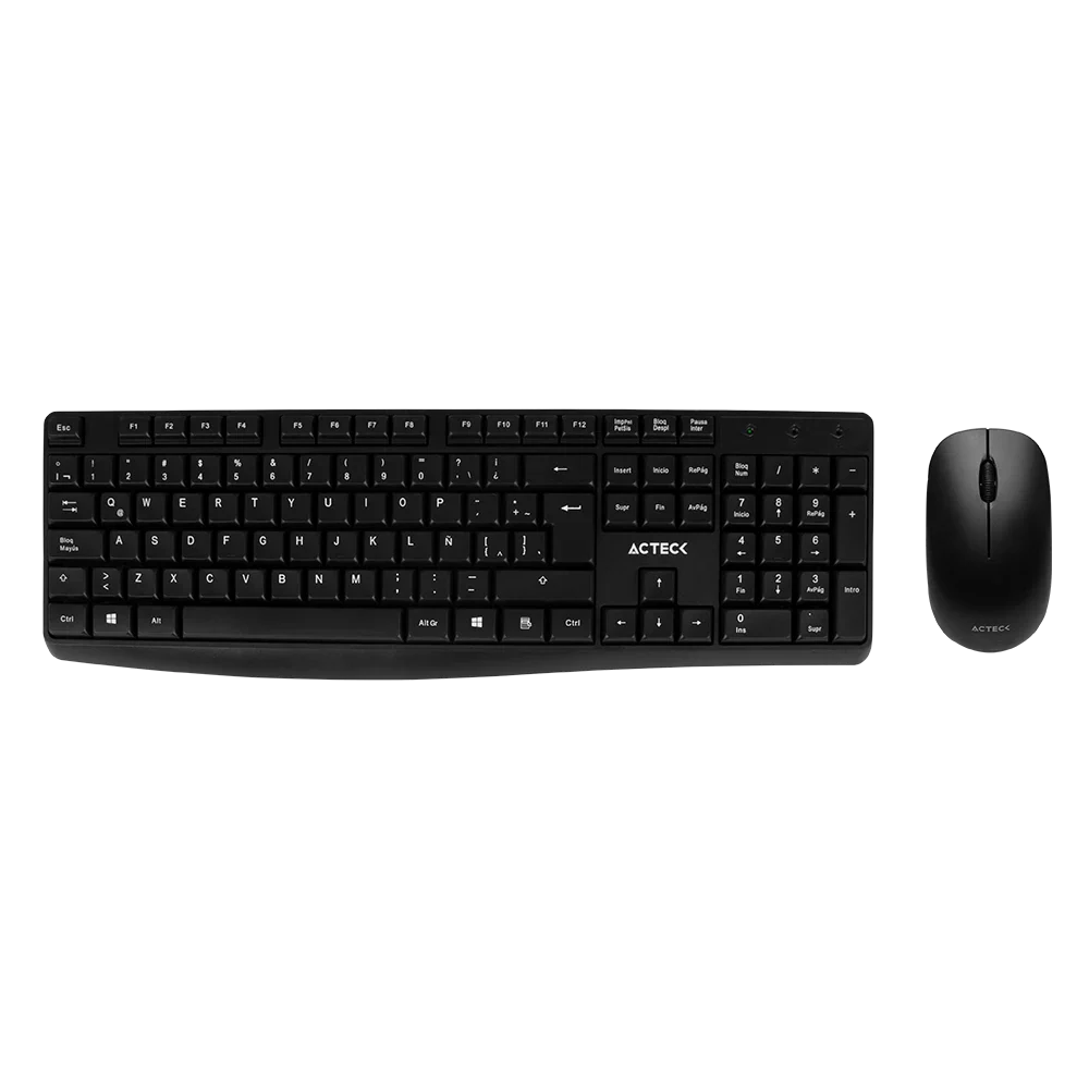 Kit Acteck Creator MK440 — Teclado y Mouse Inalámbricos con receptor USB, teclado de 105 teclas y mouse óptico con 1000 DPI, acabado en negro.