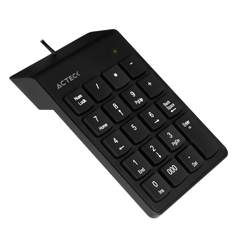 Teclado Numérico Acteck Inspire TN220 — Alámbrico USB, con 19 teclas, diseño compacto, color negro.