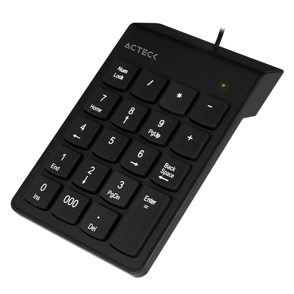 Teclado Numérico Acteck Inspire TN220 — Alámbrico USB, con 19 teclas, diseño compacto, color negro.