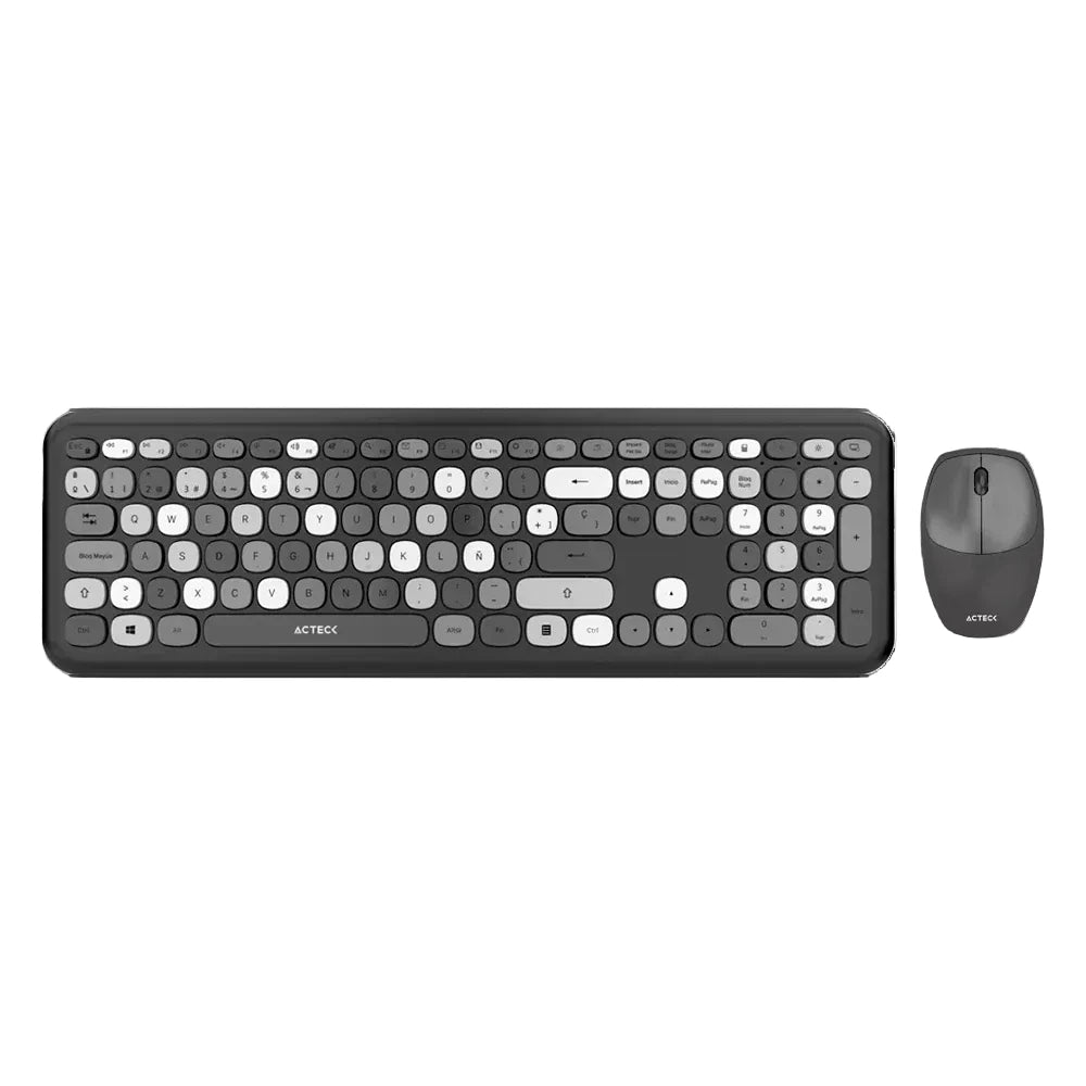 Kit Acteck Creator Chic MK475 — Teclado y Mouse Inalámbricos, teclado de 110 teclas con tecnología de membrana y mouse óptico inalámbrico con 2 botones + scroll, conexión USB 2.4 GHz, color negro.