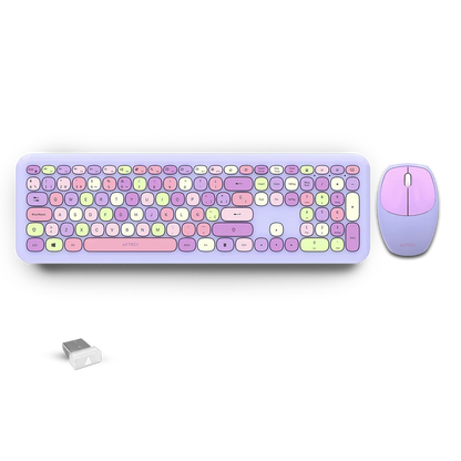 Kit 2 en 1 Acteck Creator Chic MK47 — Teclado y Mouse Inalámbricos, teclado de 110 teclas con tecnología de membrana y mouse óptico inalámbrico con 2 botones + scroll, conexión USB 2.4 GHz, color morado.