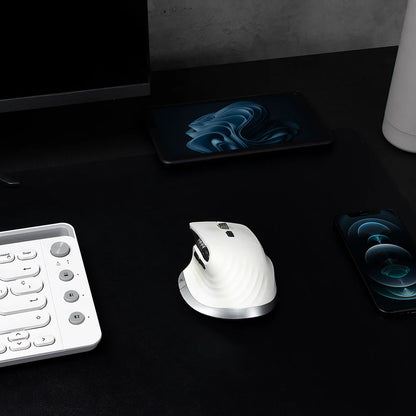 Acteck Virtuos Pro MI780 Vertical Inalámbrico Dual Bluetooth + USB — versión en color blanco, con conectividad multidispositivo, scroll horizontal y diseño recargable.