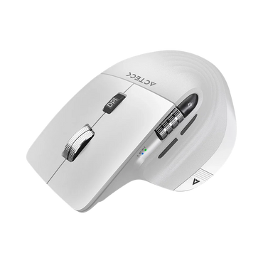 Acteck Virtuos Pro MI780 Vertical Inalámbrico Dual Bluetooth + USB — versión en color blanco, con conectividad multidispositivo, scroll horizontal y diseño recargable.