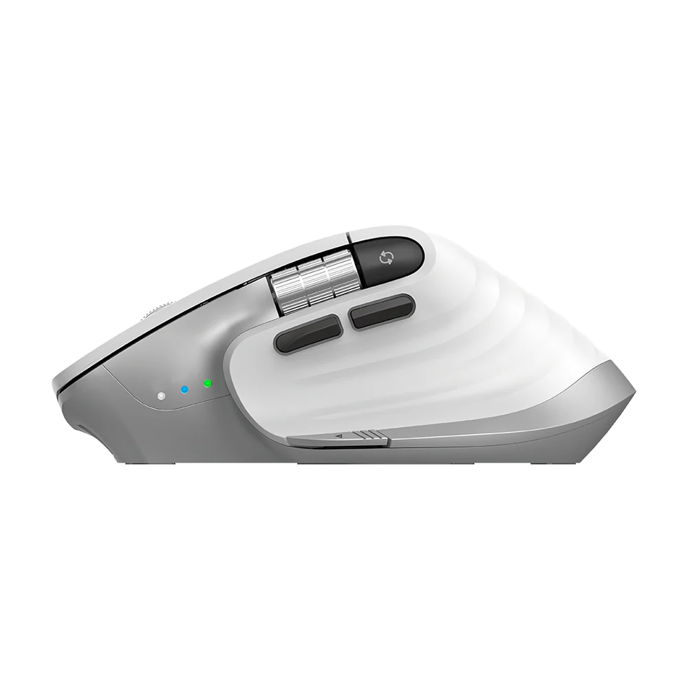 Acteck Virtuos Pro MI780 Vertical Inalámbrico Dual Bluetooth + USB — versión en color blanco, con conectividad multidispositivo, scroll horizontal y diseño recargable.