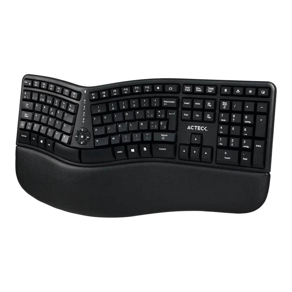 Kit Acteck Creator Virtuos Fitt MK770 — Teclado y Mouse Vertical Inalámbricos, con receptor USB, teclado multimedia en español de 118 teclas, mouse vertical ergonómico óptico con 2400 DPI ajustable, recargable, color negro.