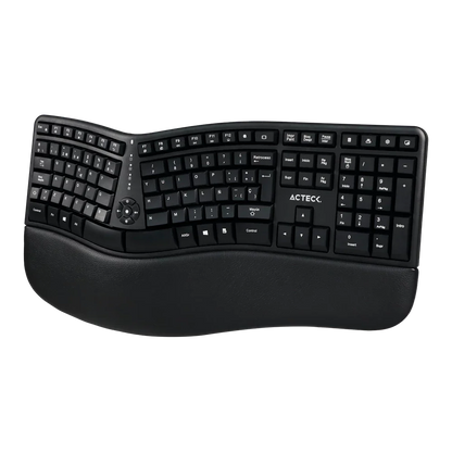 Kit Acteck Creator Virtuos Fitt MK770 — Teclado y Mouse Vertical Inalámbricos, con receptor USB, teclado multimedia en español de 118 teclas, mouse vertical ergonómico óptico con 2400 DPI ajustable, recargable, color negro.