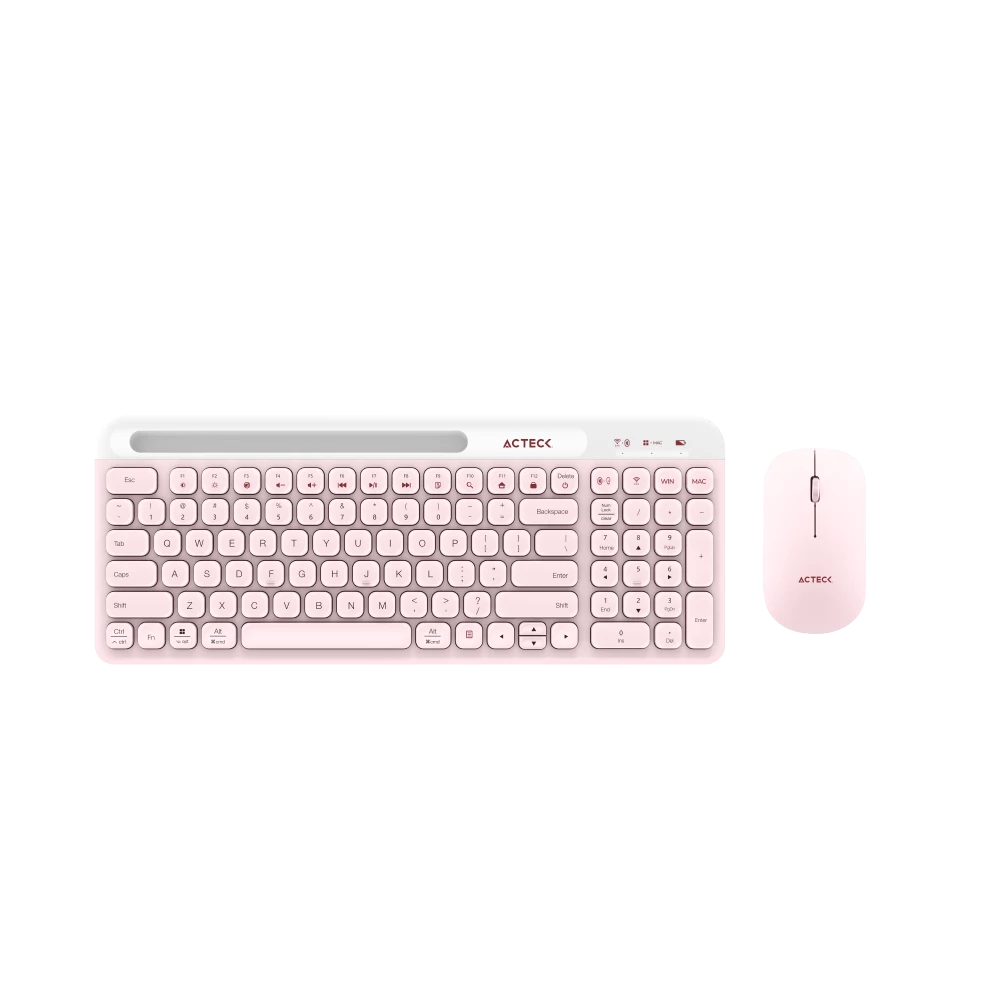 Kit Acteck Creator Virtuos Silk MK720 — Teclado y Mouse Inalámbricos, con conectividad dual Bluetooth + USB, batería recargable, teclado en español de 100 teclas con funciones multimedia y mouse óptico de hasta 4000 DPI, color rosa.