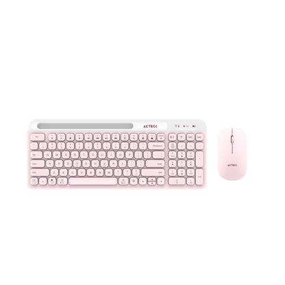 Kit Acteck Creator Virtuos Silk MK720 — Teclado y Mouse Inalámbricos, con conectividad dual Bluetooth + USB, batería recargable, teclado en español de 100 teclas con funciones multimedia y mouse óptico de hasta 4000 DPI, color rosa.