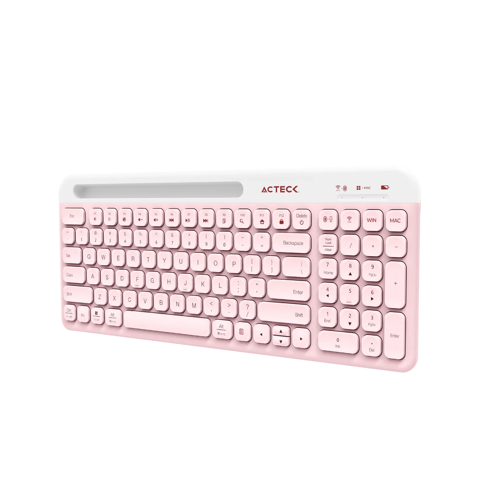 Kit Acteck Creator Virtuos Silk MK720 — Teclado y Mouse Inalámbricos, con conectividad dual Bluetooth + USB, batería recargable, teclado en español de 100 teclas con funciones multimedia y mouse óptico de hasta 4000 DPI, color rosa.
