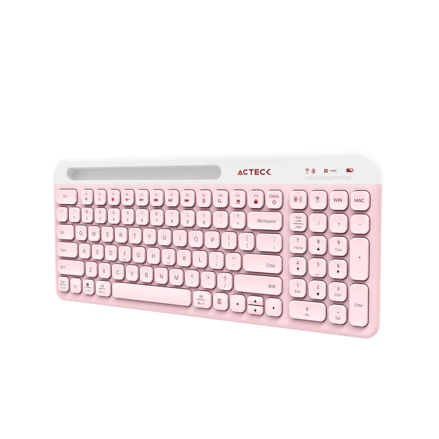 Kit Acteck Creator Virtuos Silk MK720 — Teclado y Mouse Inalámbricos, con conectividad dual Bluetooth + USB, batería recargable, teclado en español de 100 teclas con funciones multimedia y mouse óptico de hasta 4000 DPI, color rosa.