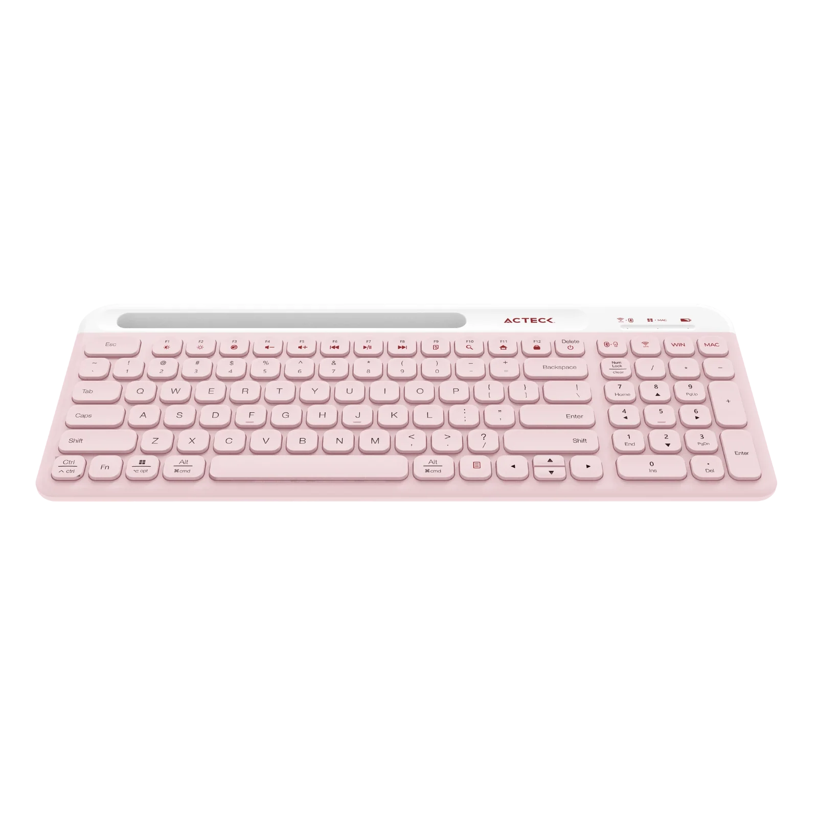 Kit Acteck Creator Virtuos Silk MK720 — Teclado y Mouse Inalámbricos, con conectividad dual Bluetooth + USB, batería recargable, teclado en español de 100 teclas con funciones multimedia y mouse óptico de hasta 4000 DPI, color rosa.