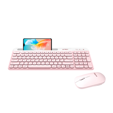 Kit Acteck Creator Virtuos Silk MK720 — Teclado y Mouse Inalámbricos, con conectividad dual Bluetooth + USB, batería recargable, teclado en español de 100 teclas con funciones multimedia y mouse óptico de hasta 4000 DPI, color rosa.