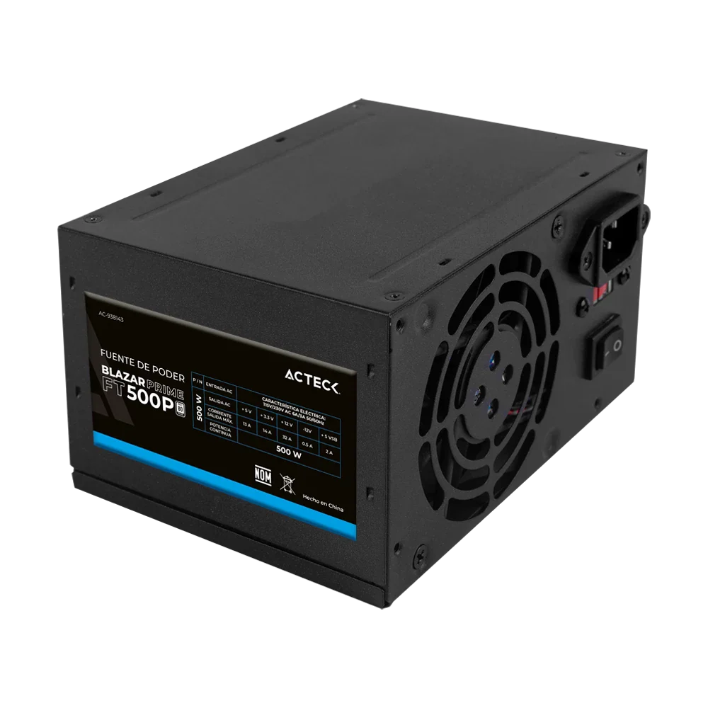 Fuente de Poder Blazar Prime ACTECK FT500P 500W. Ventilador: 80Mm.