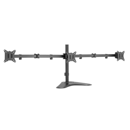 Soporte Acteck Enforce Zone-B SM435 para 3 Monitores — soporte de escritorio con brazos ajustables para monitores de 17″ a 32″, con inclinación, giro y organizador de cables, en negro.
