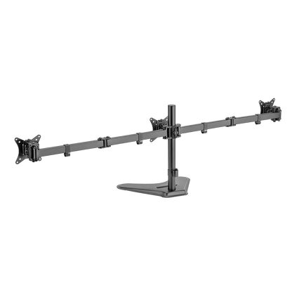 Soporte Acteck Enforce Zone-B SM435 para 3 Monitores — soporte de escritorio con brazos ajustables para monitores de 17″ a 32″, con inclinación, giro y organizador de cables, en negro.