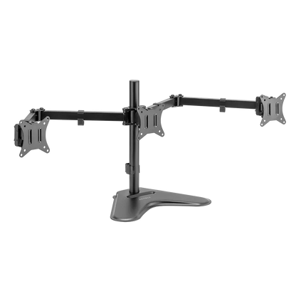 Soporte Acteck Enforce Zone-B SM435 para 3 Monitores — soporte de escritorio con brazos ajustables para monitores de 17″ a 32″, con inclinación, giro y organizador de cables, en negro.