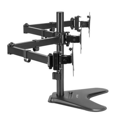 Soporte Acteck Enforce Zone-B SM435 para 3 Monitores — soporte de escritorio con brazos ajustables para monitores de 17″ a 32″, con inclinación, giro y organizador de cables, en negro.