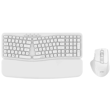 Kit Acteck Creator Ultra Confort MK650 — Teclado y Mouse Inalámbricos, con diseño ergonómico, teclado de membrana con reposabrazos y mouse inalámbrico, color blanco.