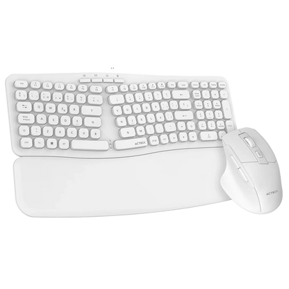 Kit Acteck Creator Ultra Confort MK650 — Teclado y Mouse Inalámbricos, con diseño ergonómico, teclado de membrana con reposabrazos y mouse inalámbrico, color blanco.