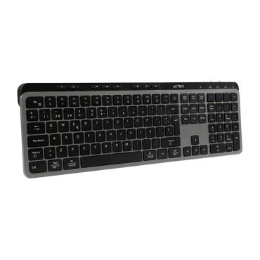Teclado Acteck Inspire Krea TI755 — Inalámbrico dual, conexión 2.4 GHz + Bluetooth, multidispositivo, 118 teclas en español, recargable, tecnología anti-ghosting, acabado negro con gris.