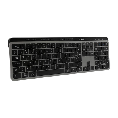 Teclado Acteck Inspire Krea TI755 — Inalámbrico dual, conexión 2.4 GHz + Bluetooth, multidispositivo, 118 teclas en español, recargable, tecnología anti-ghosting, acabado negro con gris.