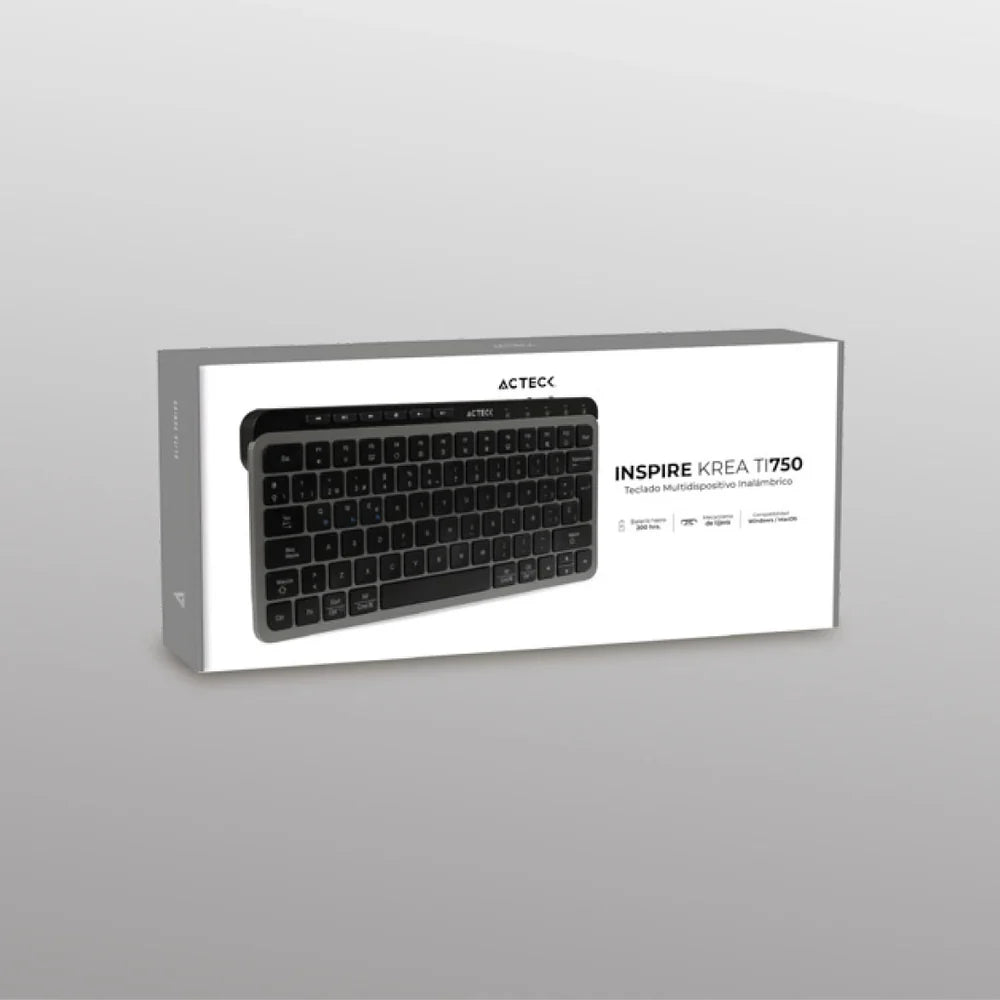 Teclado Acteck Inspire Krea TI750 — Inalámbrico, multidispositivo dual, con conexión por dongle USB, doble Bluetooth o cable USB, 85 teclas en español, funciones multimedia, recargable, color negro.
