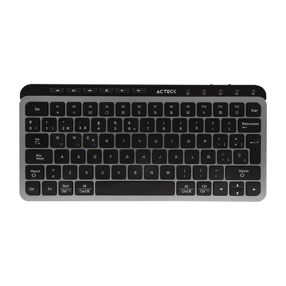 Teclado Acteck Inspire Krea TI750 — Inalámbrico, multidispositivo dual, con conexión por dongle USB, doble Bluetooth o cable USB, 85 teclas en español, funciones multimedia, recargable, color negro.