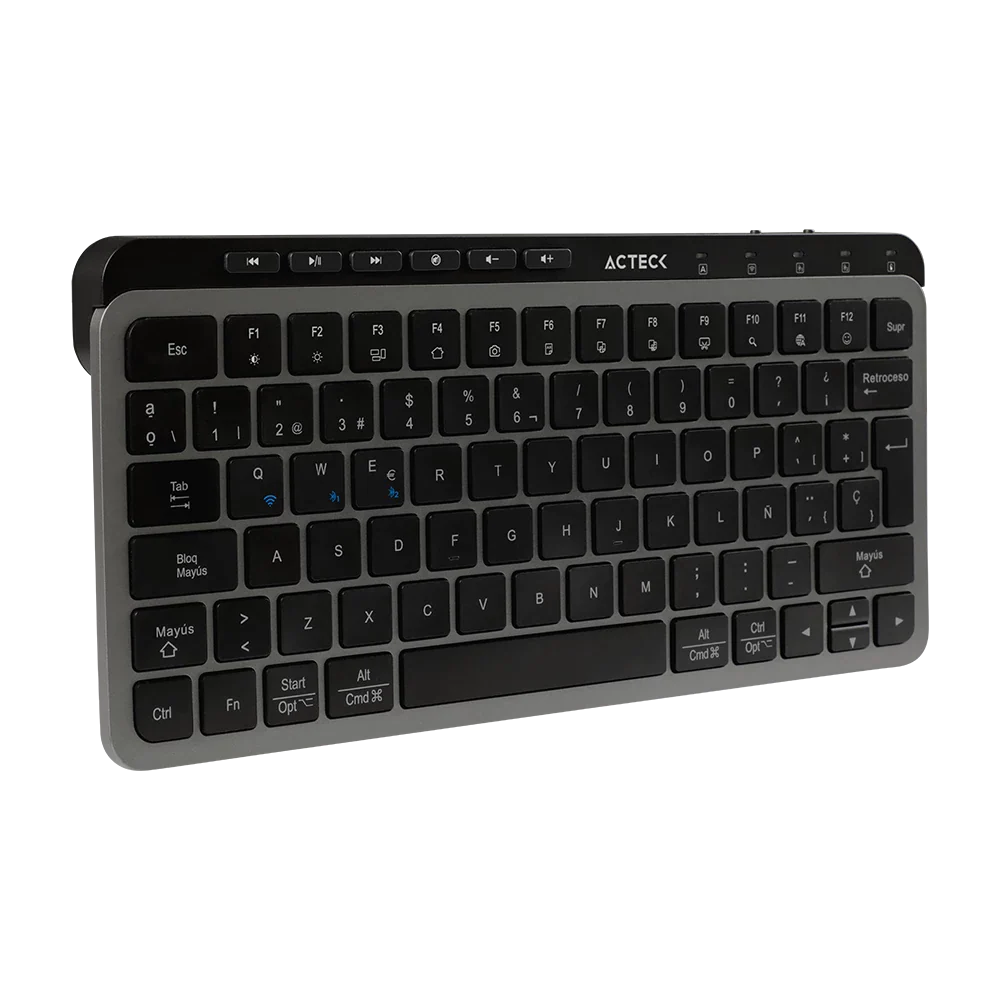 Teclado Acteck Inspire Krea TI750 — Inalámbrico, multidispositivo dual, con conexión por dongle USB, doble Bluetooth o cable USB, 85 teclas en español, funciones multimedia, recargable, color negro.