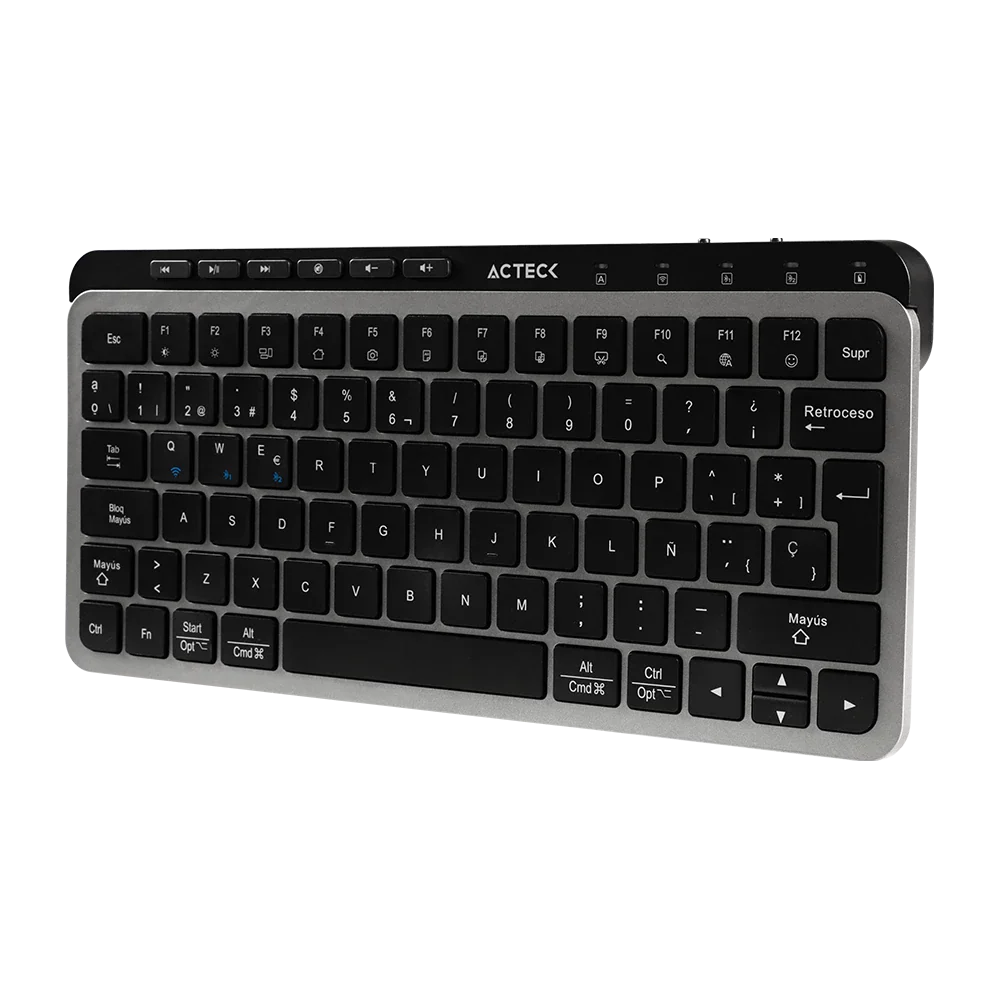 Teclado Acteck Inspire Krea TI750 — Inalámbrico, multidispositivo dual, con conexión por dongle USB, doble Bluetooth o cable USB, 85 teclas en español, funciones multimedia, recargable, color negro.