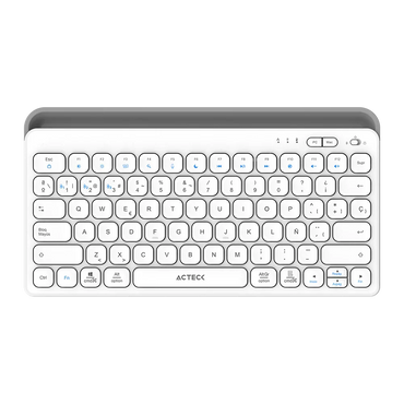 Teclado Acteck Inspire Trek TI737 — Inalámbrico Dual, multidispositivo, recargable, con 78 teclas y distribución en español, compatible con Windows, macOS y Android, carga USB-C, color blanco-gris.