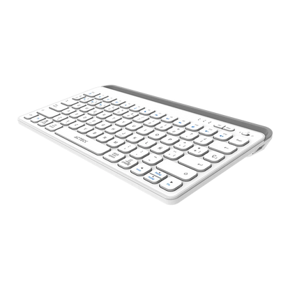 Teclado Acteck Inspire Trek TI737 — Inalámbrico Dual, multidispositivo, recargable, con 78 teclas y distribución en español, compatible con Windows, macOS y Android, carga USB-C, color blanco-gris.